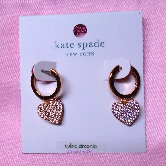 ♠️ Kate Spade ♠️️ "Yours Truly" Pave Heart Drop Earrings - Picture 2 of 6